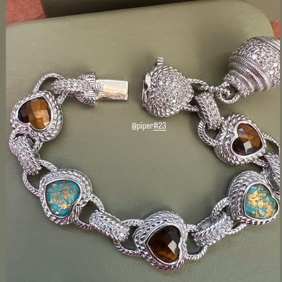 Judith Ripka Turquoise & Tigers Eye Doublet Heart-shaped Bracelet - Picture 7 of 11